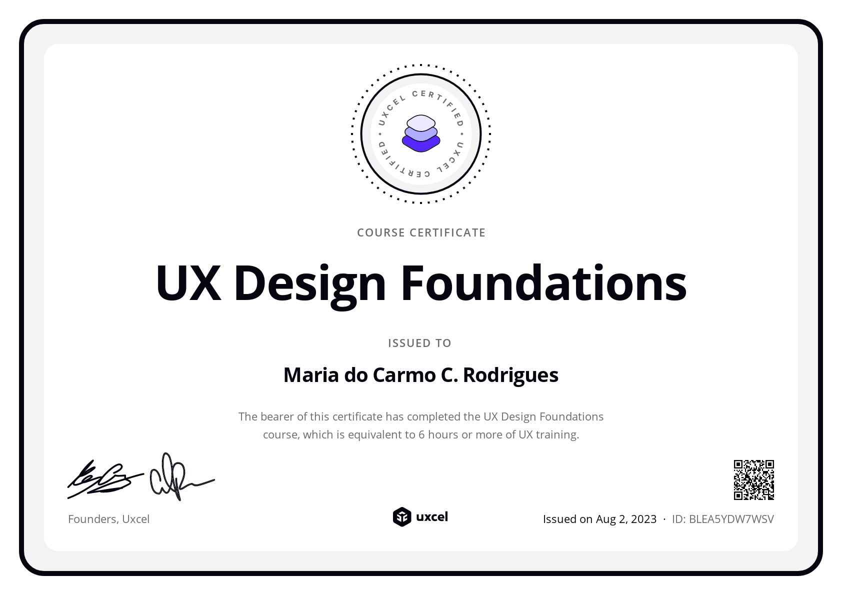 Maria Rodrigues's certificate